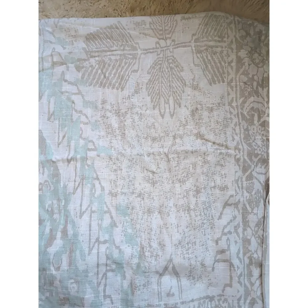 West Elm Ikat Curtain Panels 48 x 108 Set of 2 Green Tan Cream Cotton Sheer Tab